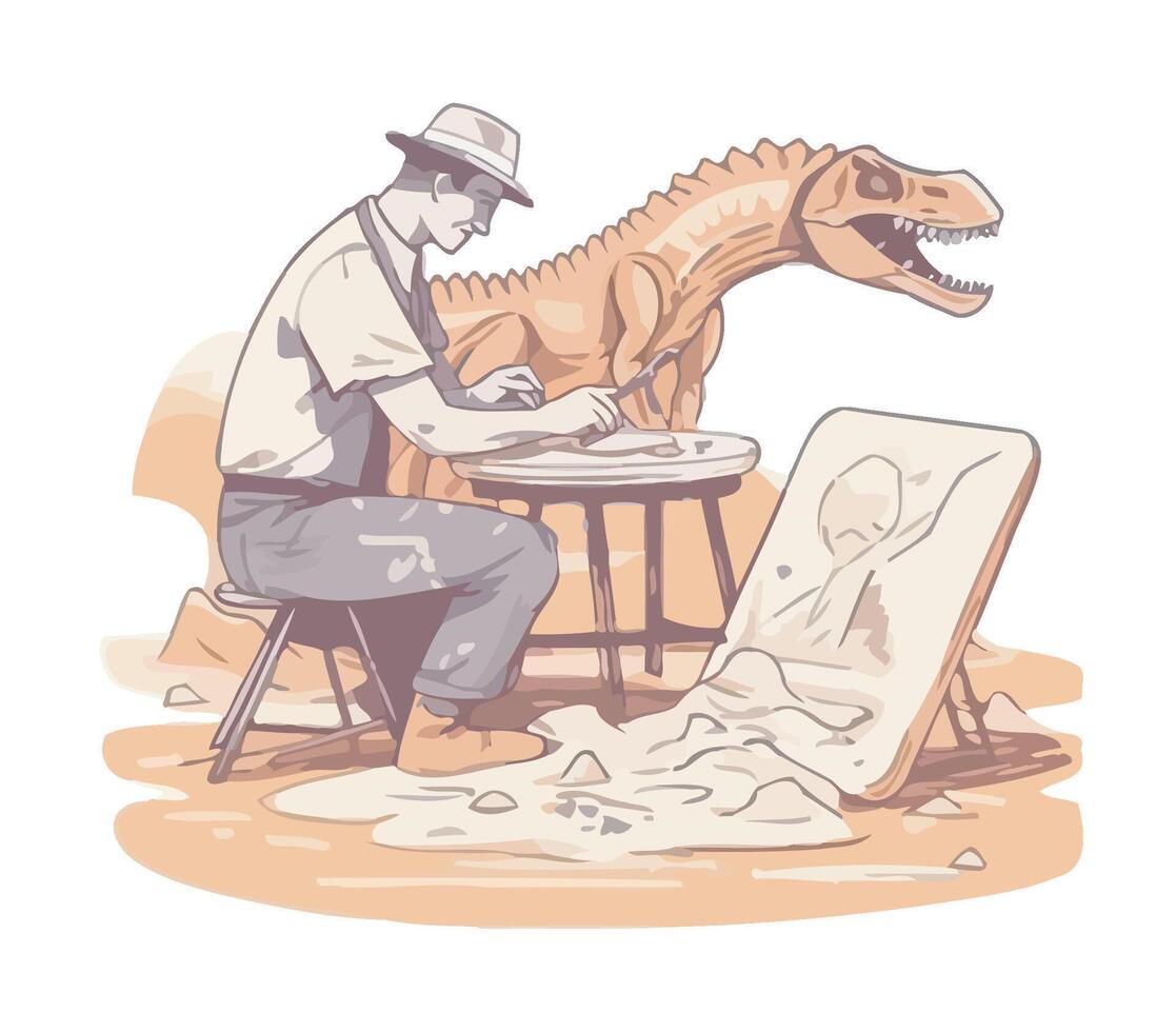 A man is painting a dinosaur on a table vector