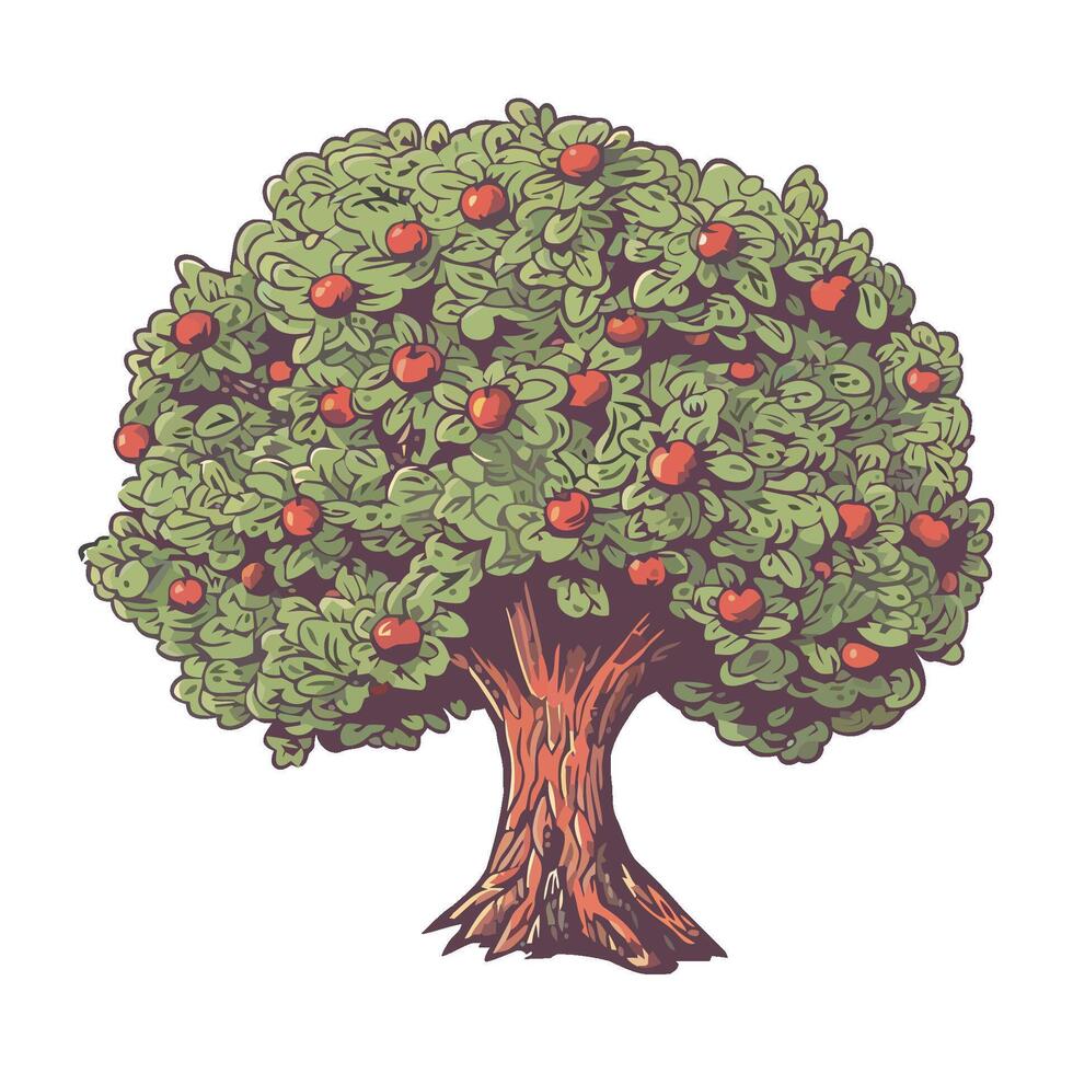 An apple tree with red apples on it vector