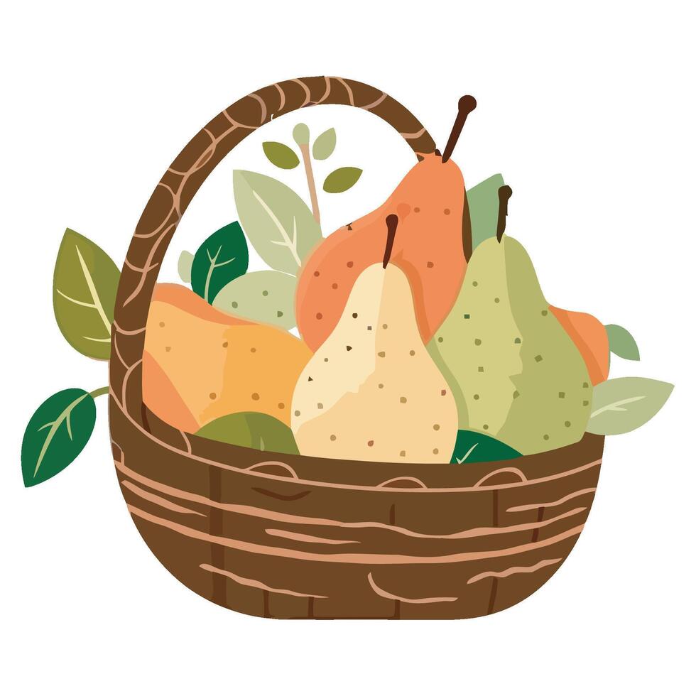 A basket full of pears and leaves vector