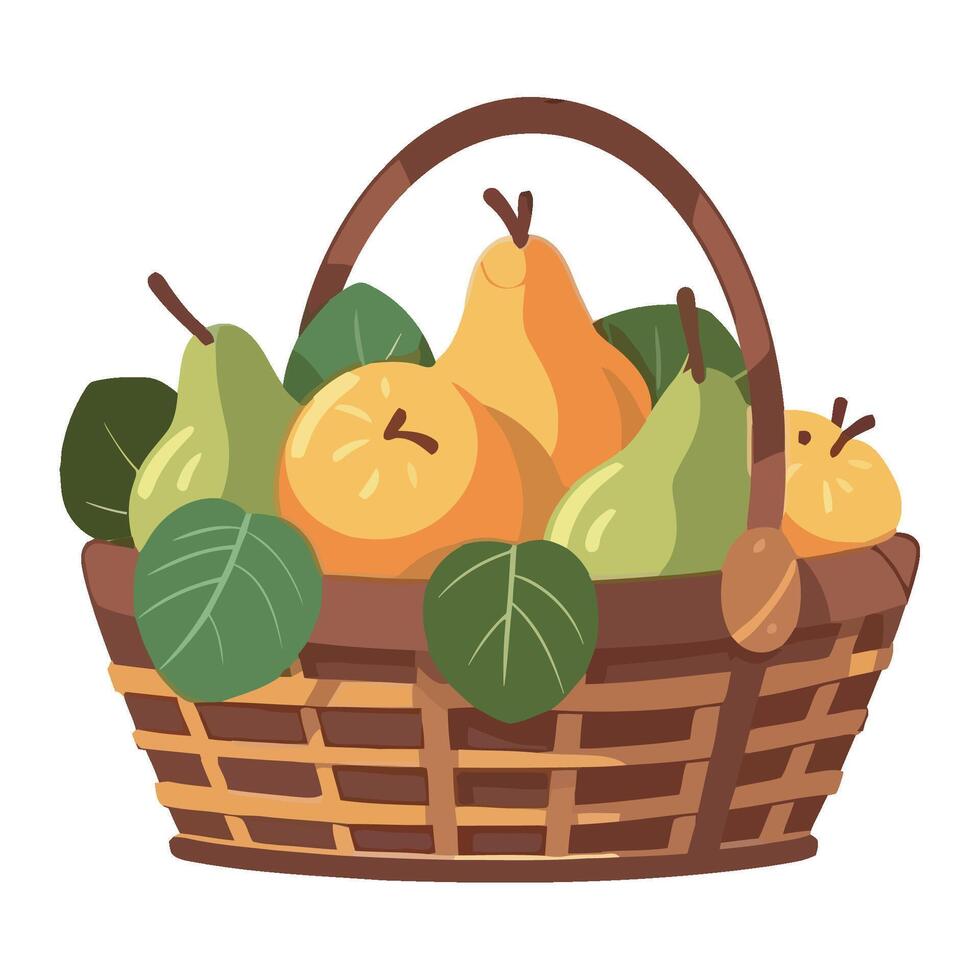 A basket full of pears and leaves vector