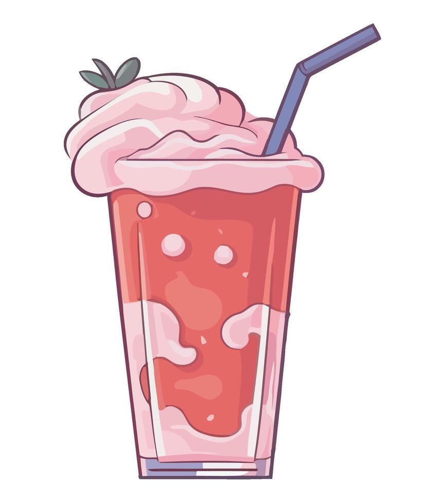 A strawberry milkshake with a straw and a blue straw vector