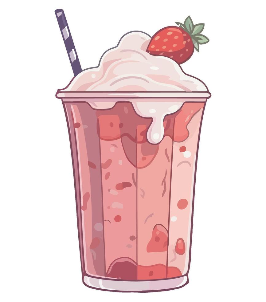 A strawberry milkshake with whipped cream and strawberries vector
