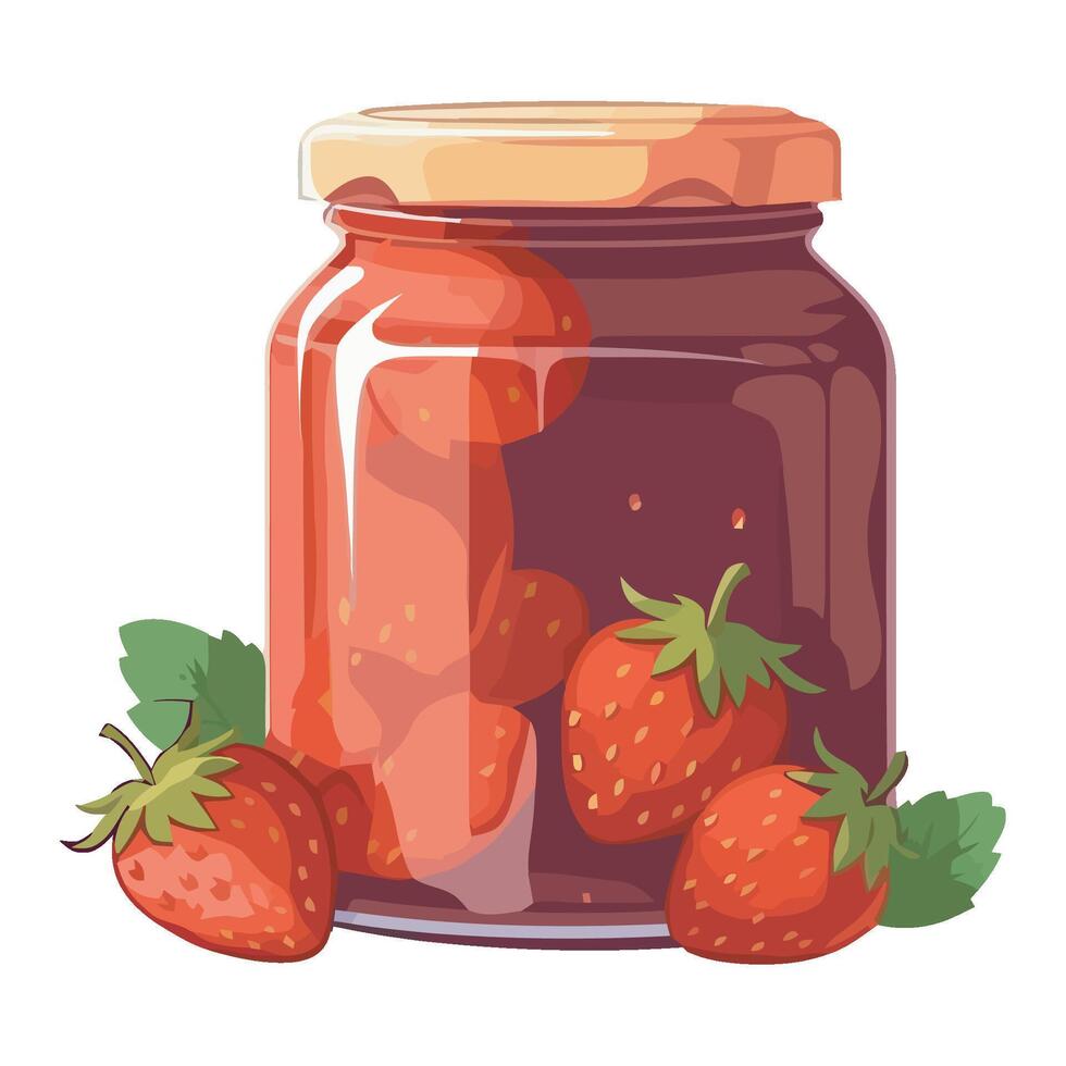 A jar of jam with strawberries on a white background vector