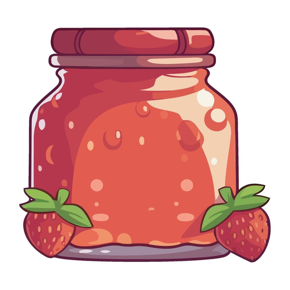 un tarro de fresa mermelada con fresas en parte superior vector