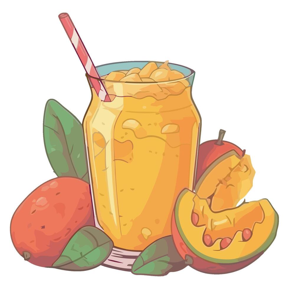 Mango smoothie with mango and mango slices illustration vector