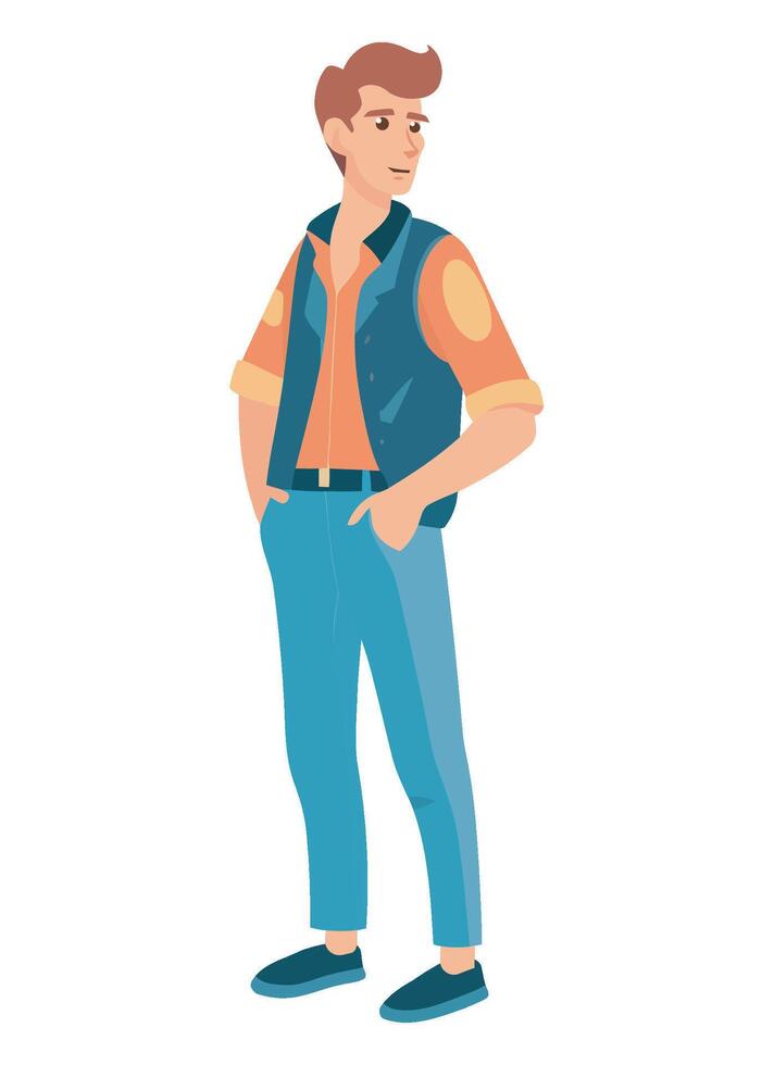 A cartoon man in a vest and jeans vector