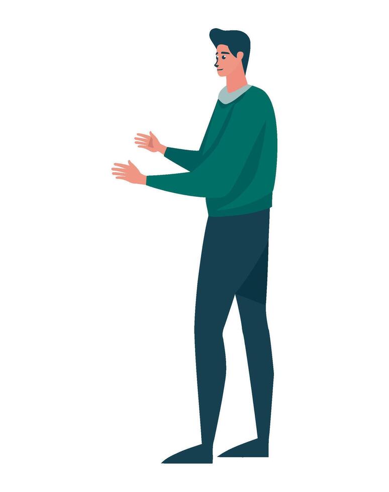 Man standing with hands outstretched, flat style vector