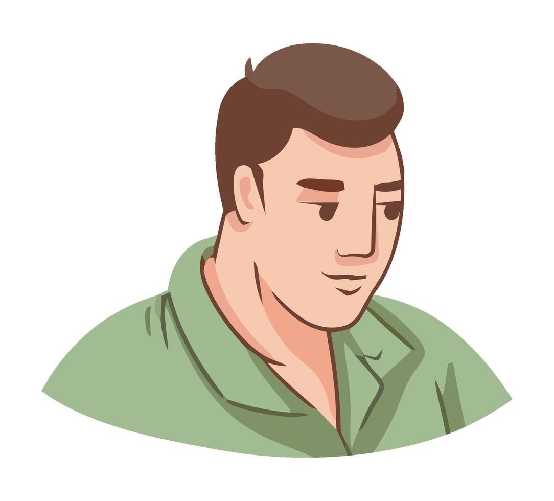 A man in a green shirt with brown hair vector