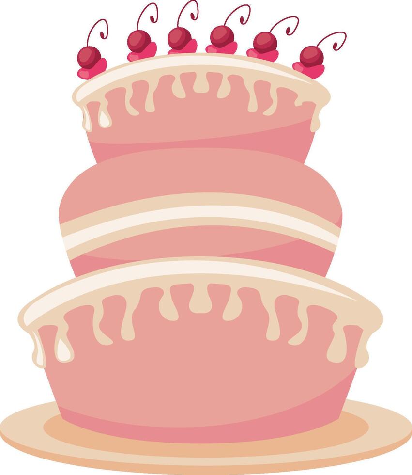 A pink cake with cherries on top vector