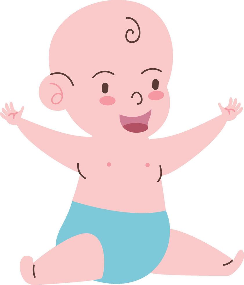 A cartoon baby sitting on the floor with his arms up vector