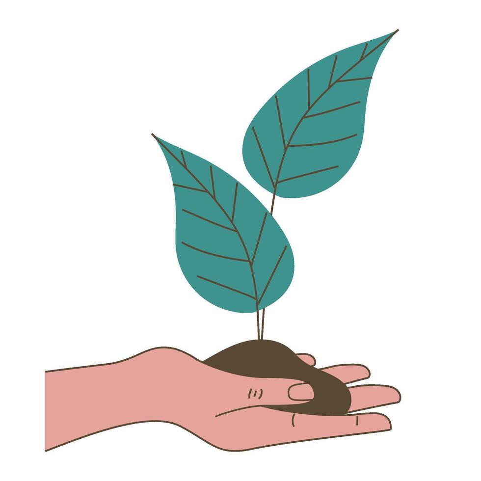 Hand holding a plant with a green leaf vector
