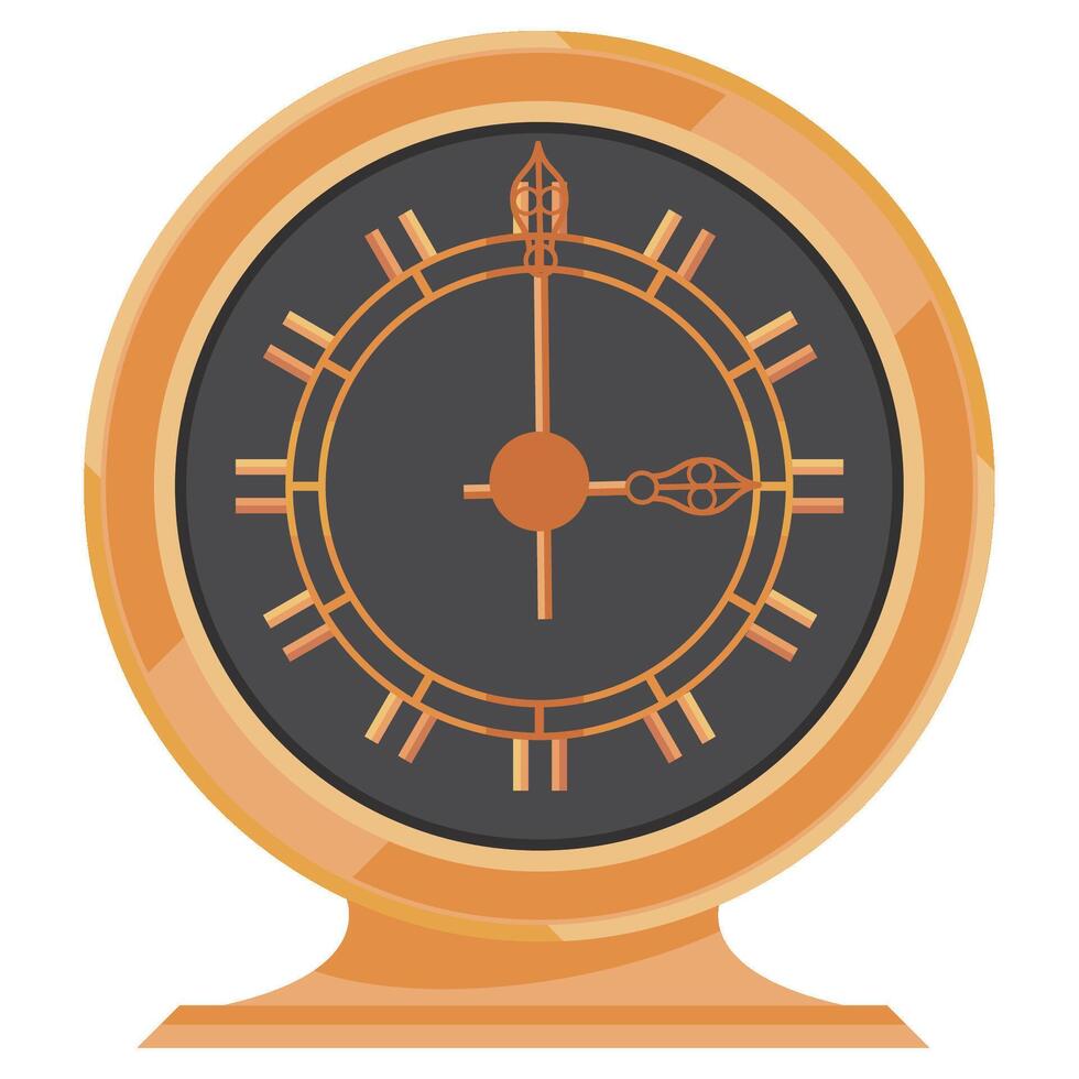 An orange clock with black hands on a white background vector