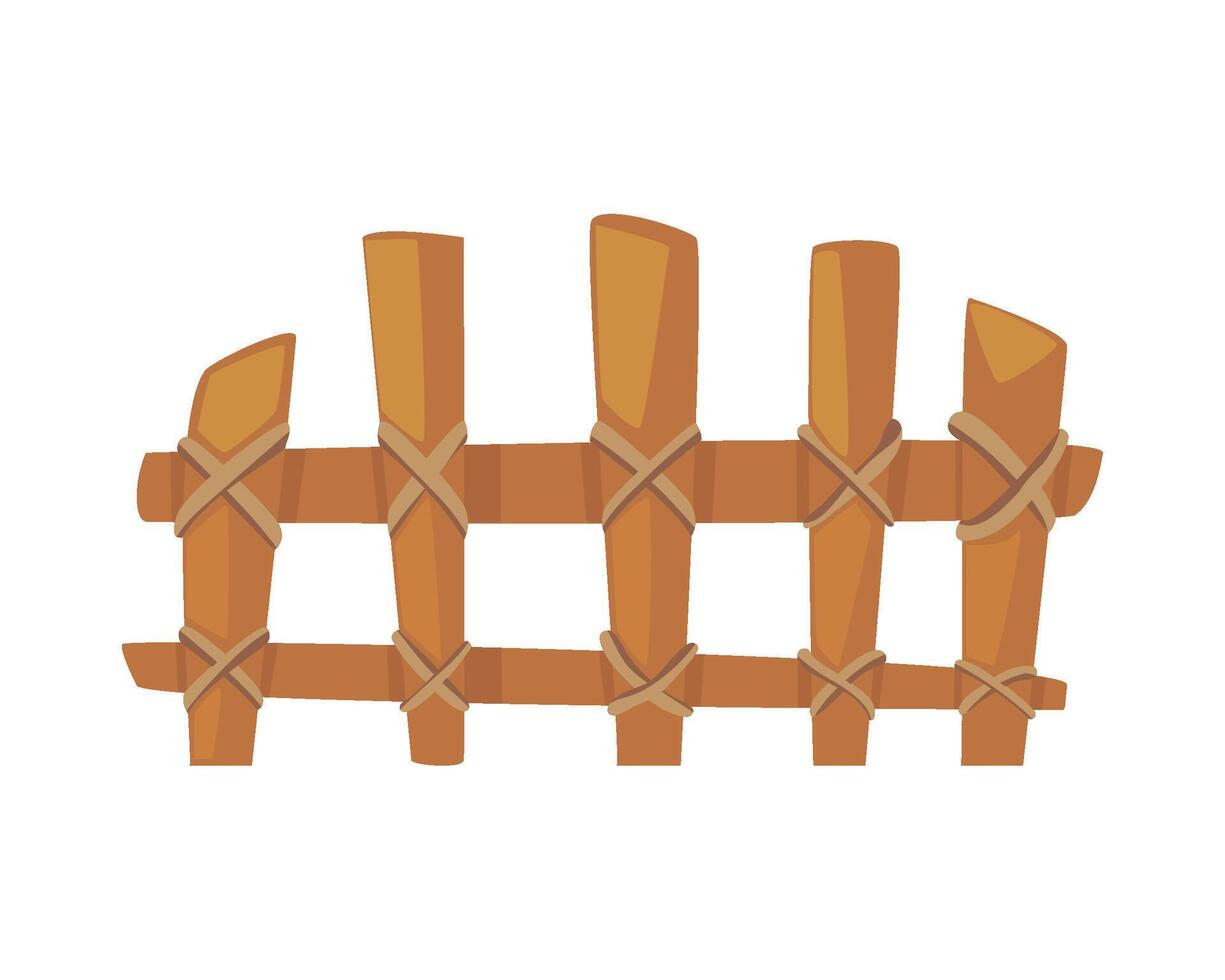 Wooden fence with wooden posts and sticks illustration vector