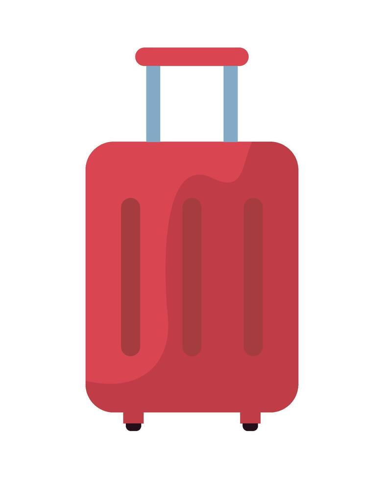 Red suitcase on wheels on white background vector