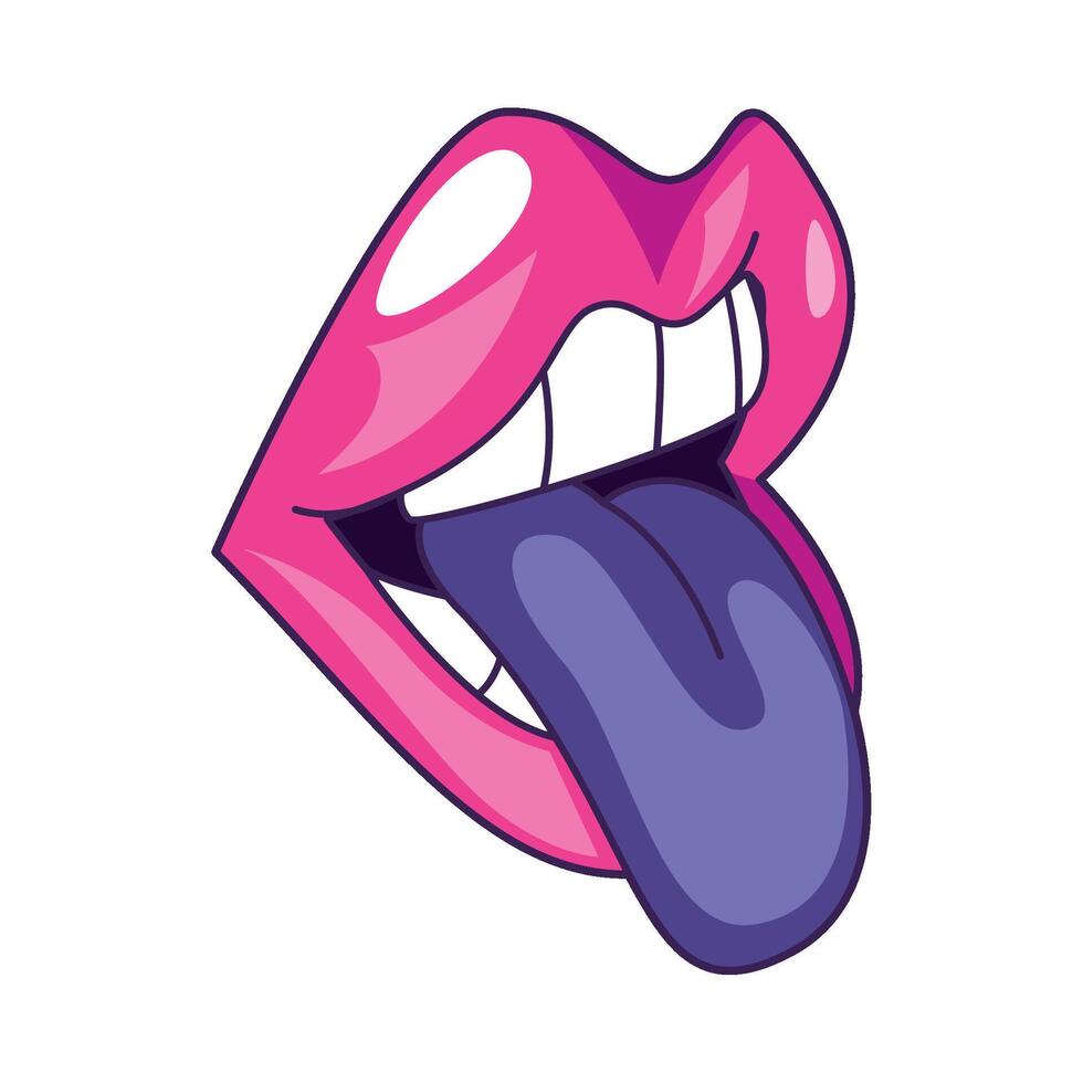 A cartoon tongue with purple lips and tongue vector