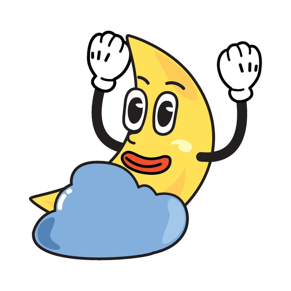 Moon cartoon character with hands up in the air vector