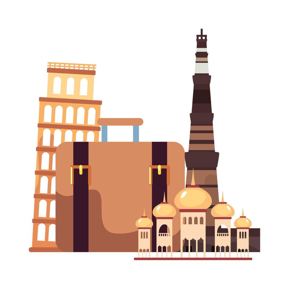 Travel illustration of the eiffel tower, the leaning tower of pisa and the py vector