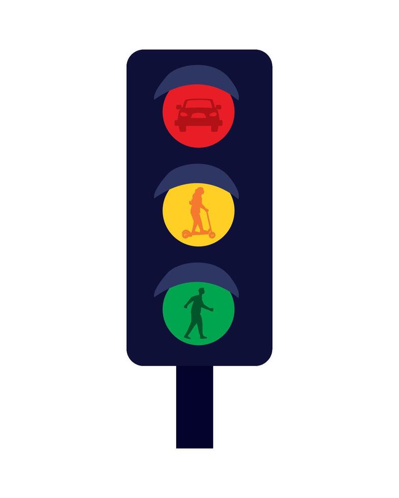 Traffic light with people walking and cars on it vector