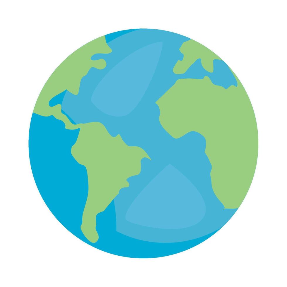 The earth is shown in a flat style with a blue and green outline vector