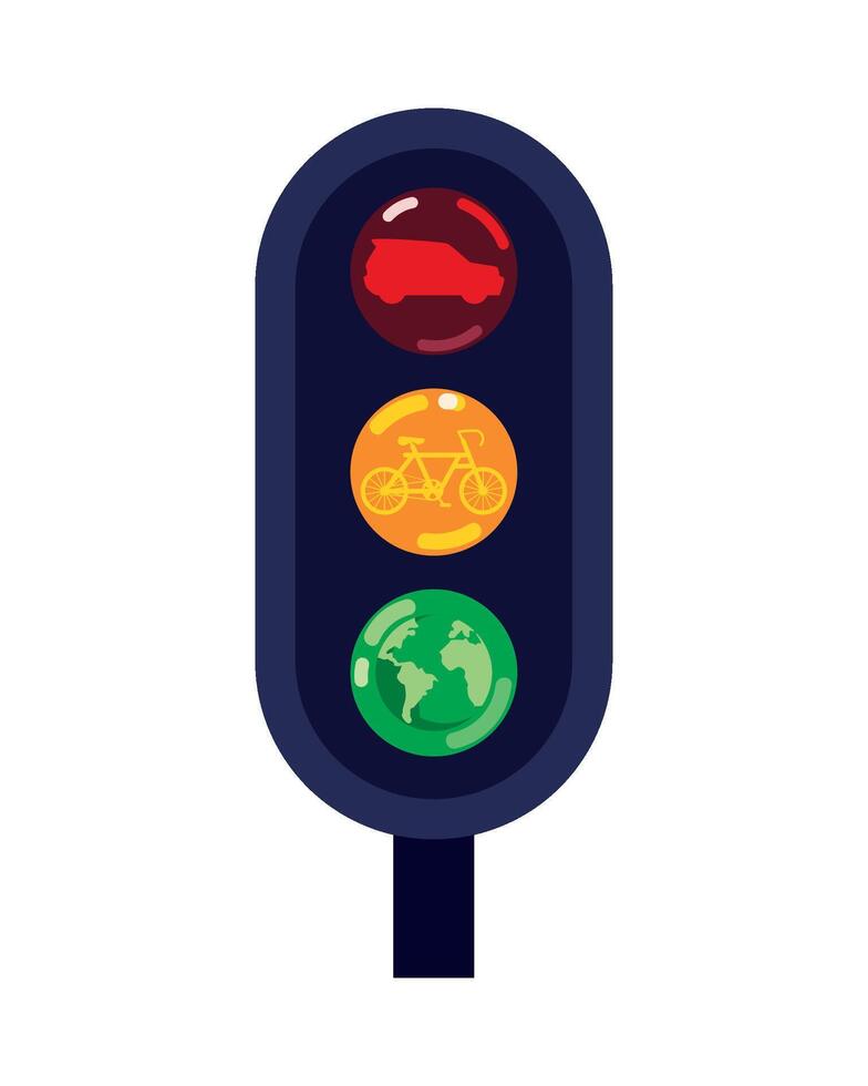 Traffic light with bicycle, earth, and globe icon vector