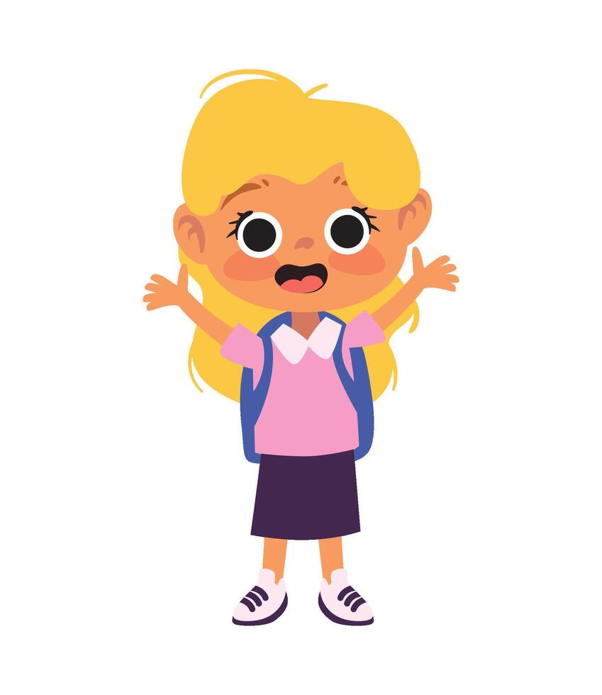 Cartoon girl with backpack and a surprised expression vector