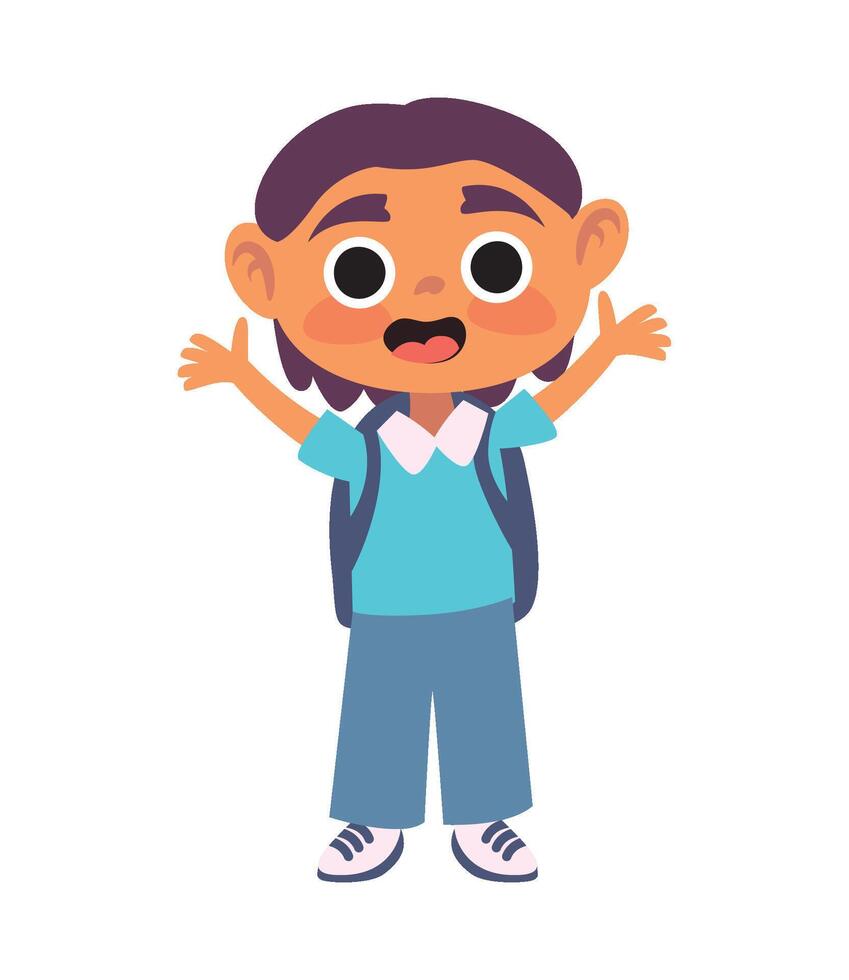 A cartoon boy with a backpack and a surprised expression vector