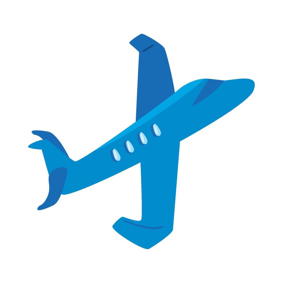 A blue airplane flying in the air on a white background vector