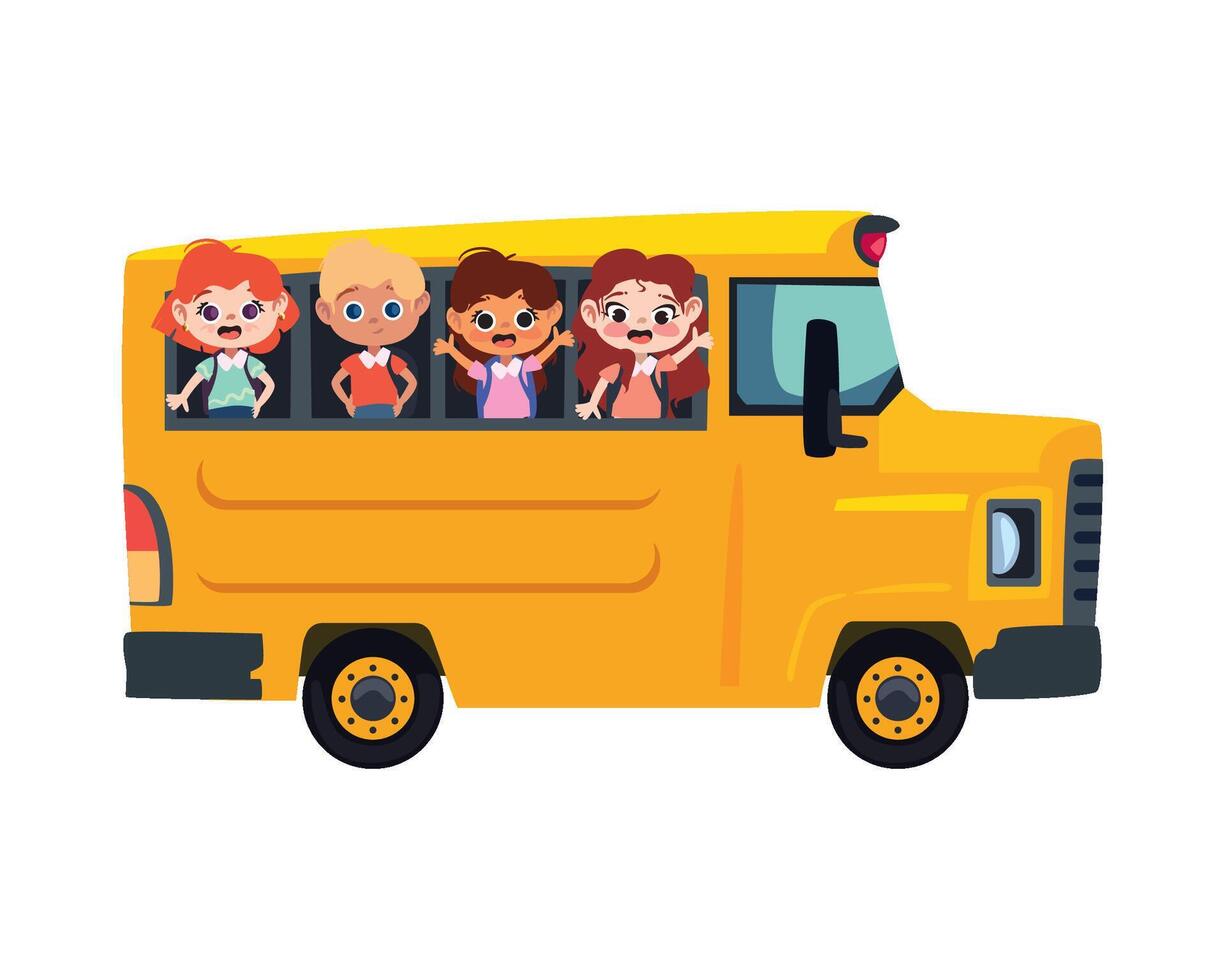 School bus with children on board, illustration vector