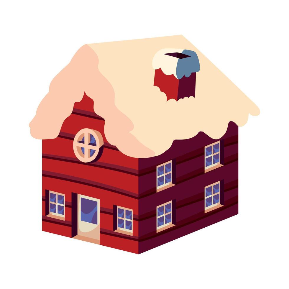 A cartoon house with a chimney and snow on the roof vector