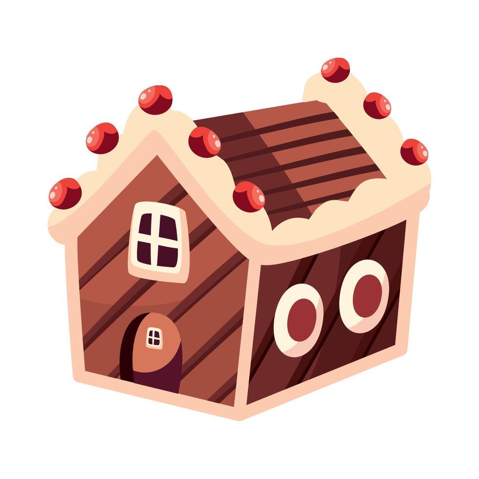 A gingerbread house with red cherries on top vector