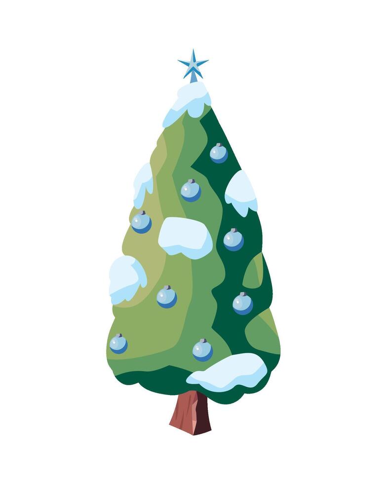 Christmas tree with snow and blue balls illustration vector