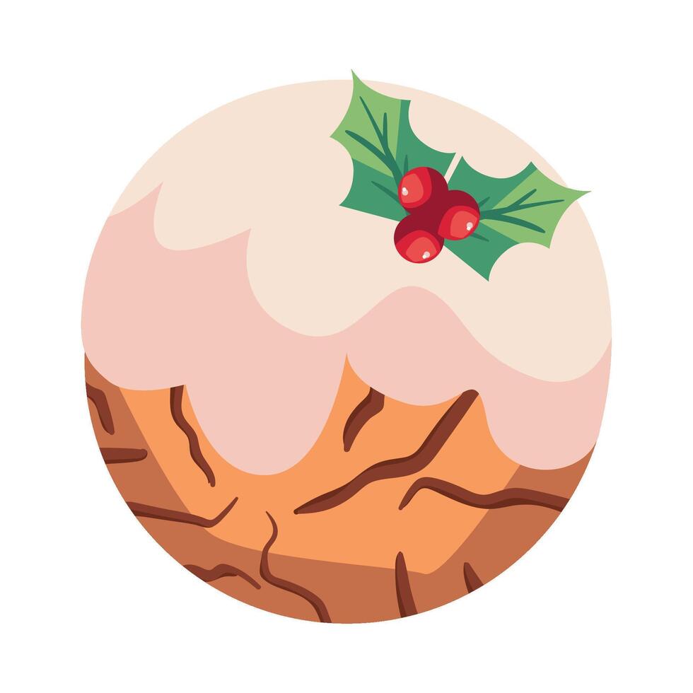 Christmas pudding with holly berries and cream vector