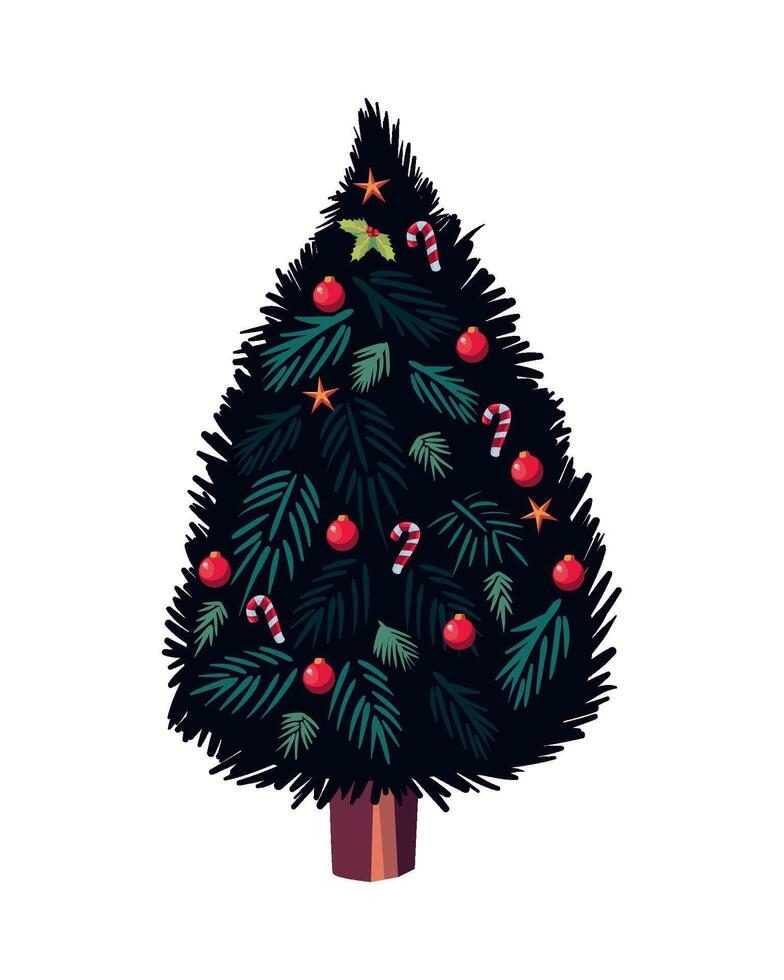 Christmas tree with candy canes and berries illustration vector