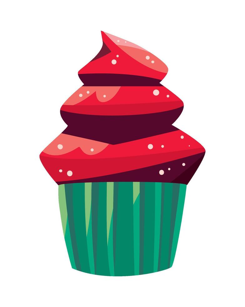 A red cupcake with a green top on a white background vector