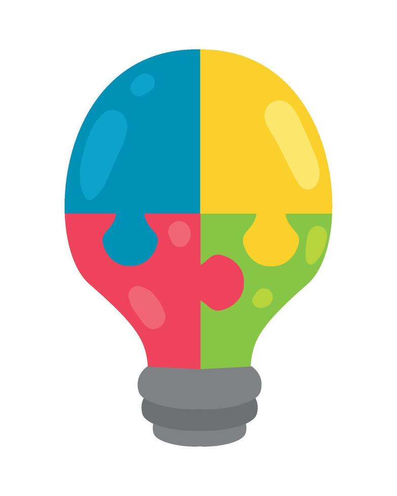 A light bulb with puzzle pieces inside vector