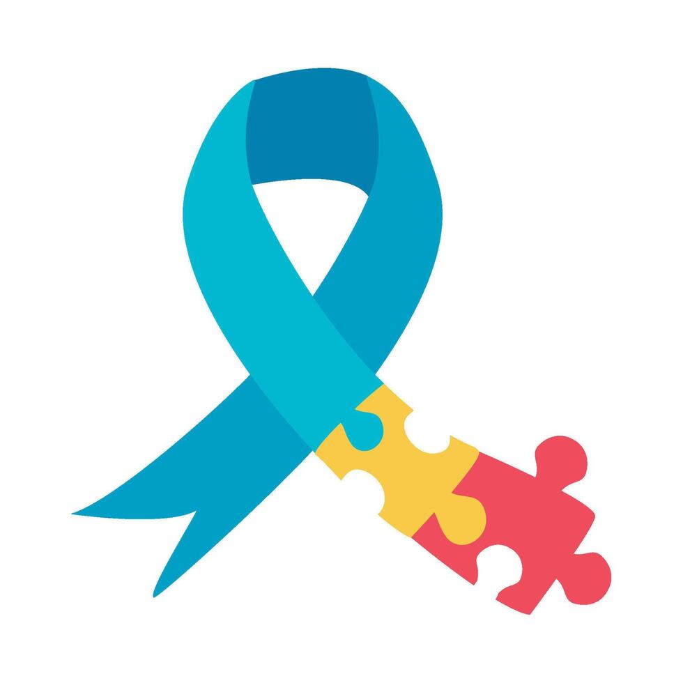 A blue ribbon with puzzle pieces on it vector