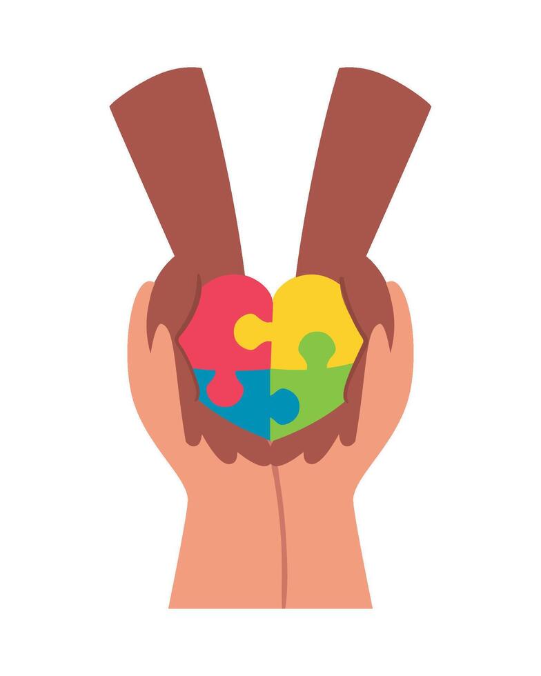 Two hands holding a puzzle piece in the shape of a heart vector