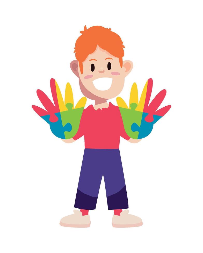 A boy holding up colorful puzzle pieces vector