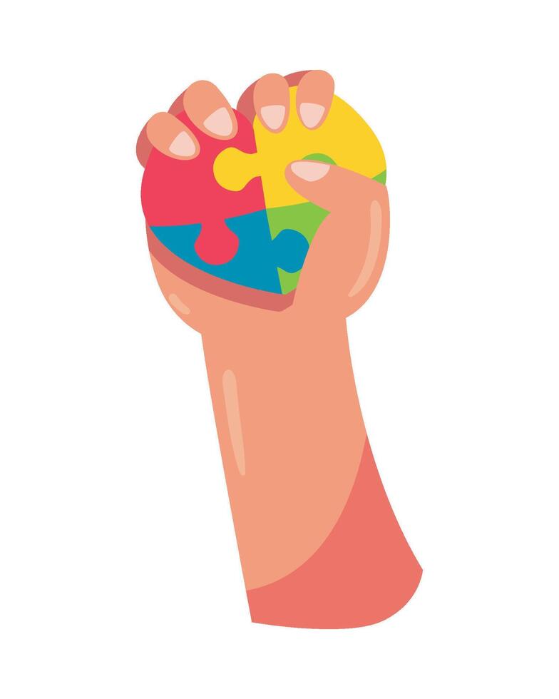 Hand holding puzzle piece with autism symbol illustration vector