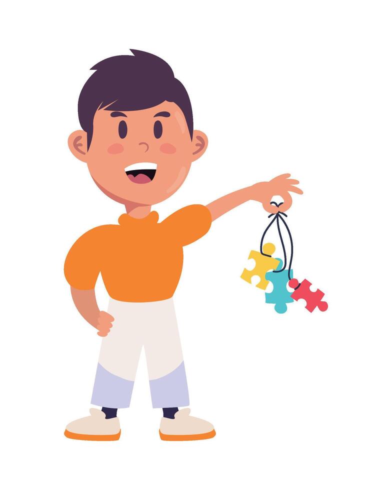 A boy holding a bag of puzzle pieces vector
