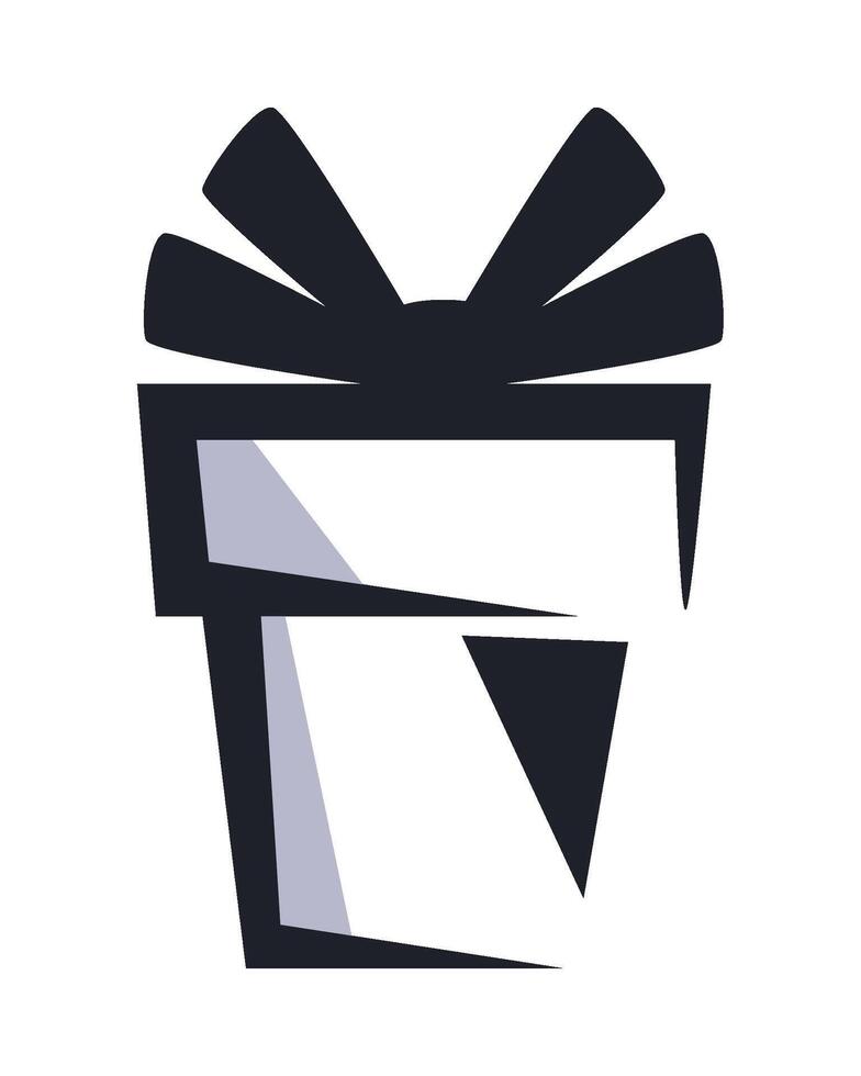 A black and white logo for a gift box vector