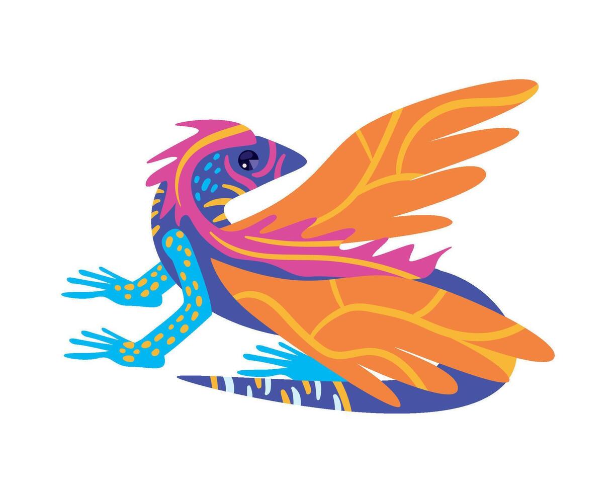 A colorful lizard with wings on a white background vector