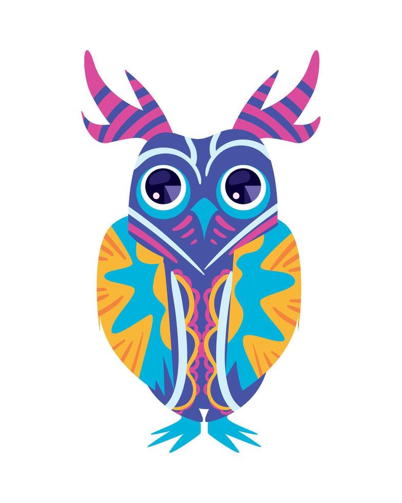 An owl with colorful feathers and a colorful pattern vector