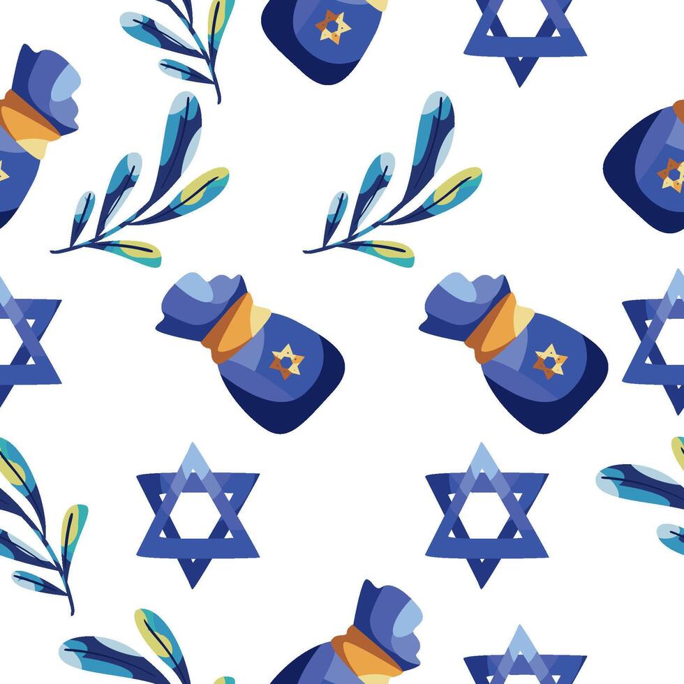 Jewish holiday seamless pattern with star of david and bag of money vector