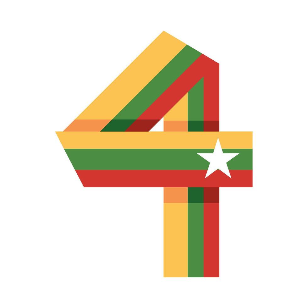 The number four is made of red, yellow, green and white vector