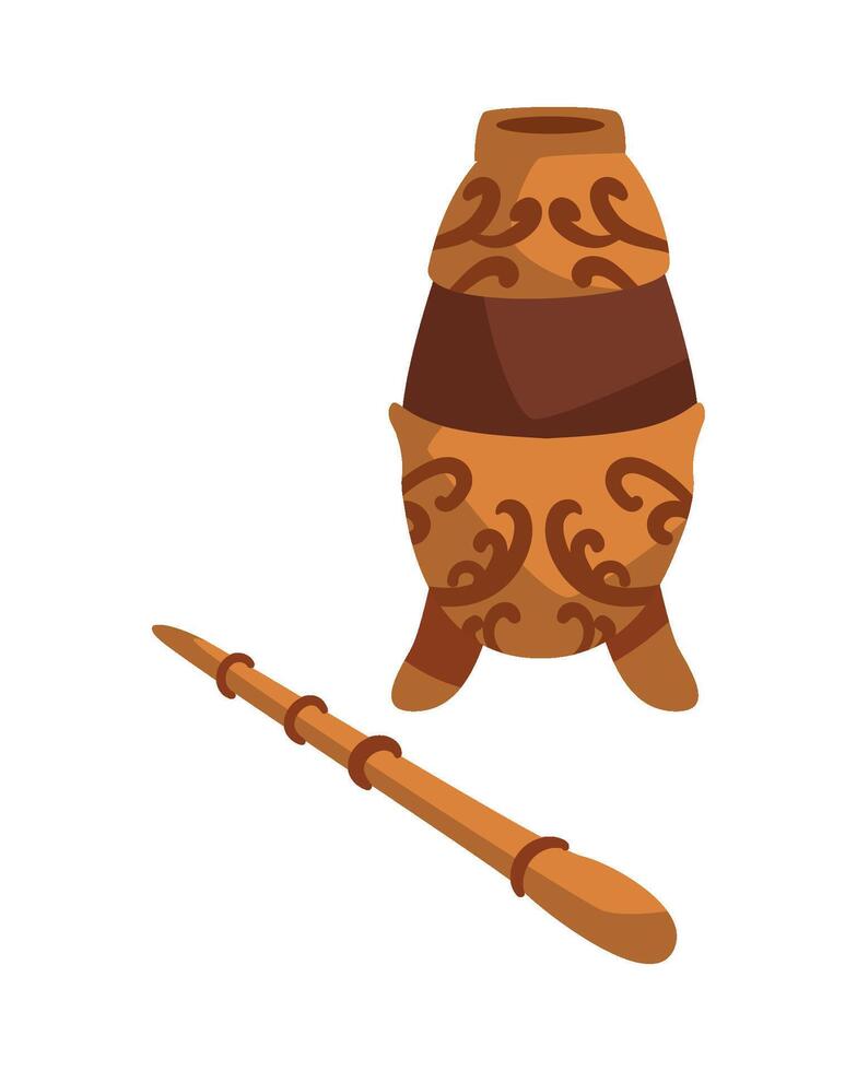 An old pot and a stick on a white background vector