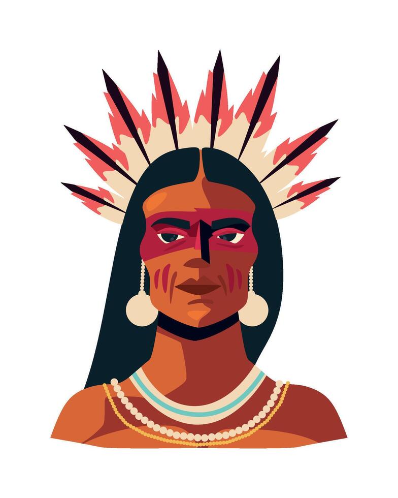 Native american woman in native headdress illustration vector