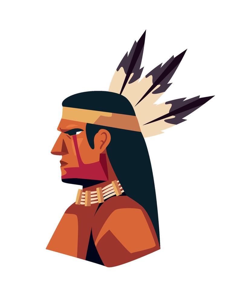 Native american indian man with feathers on his head vector