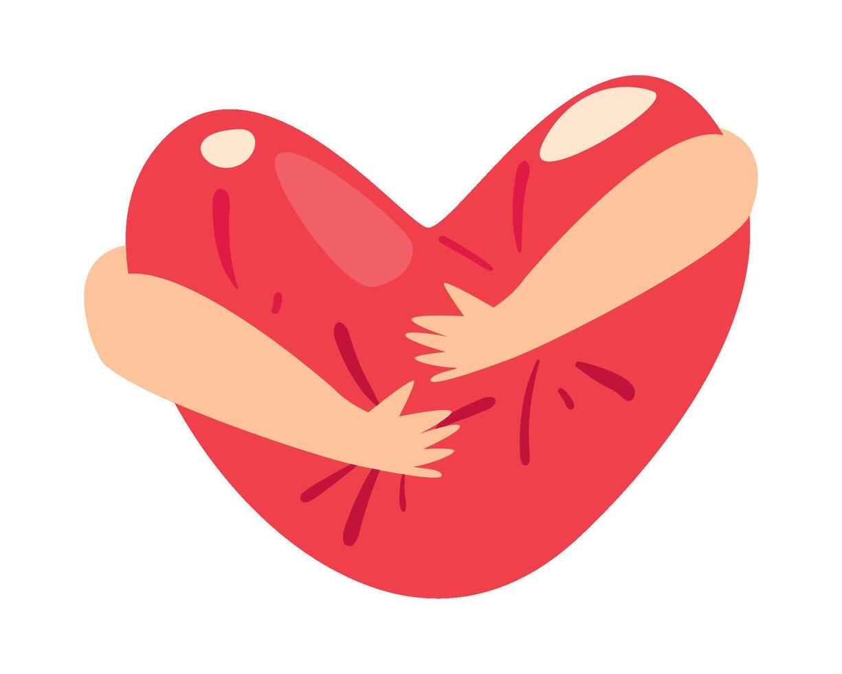 Two hands holding a heart shape on a white background vector