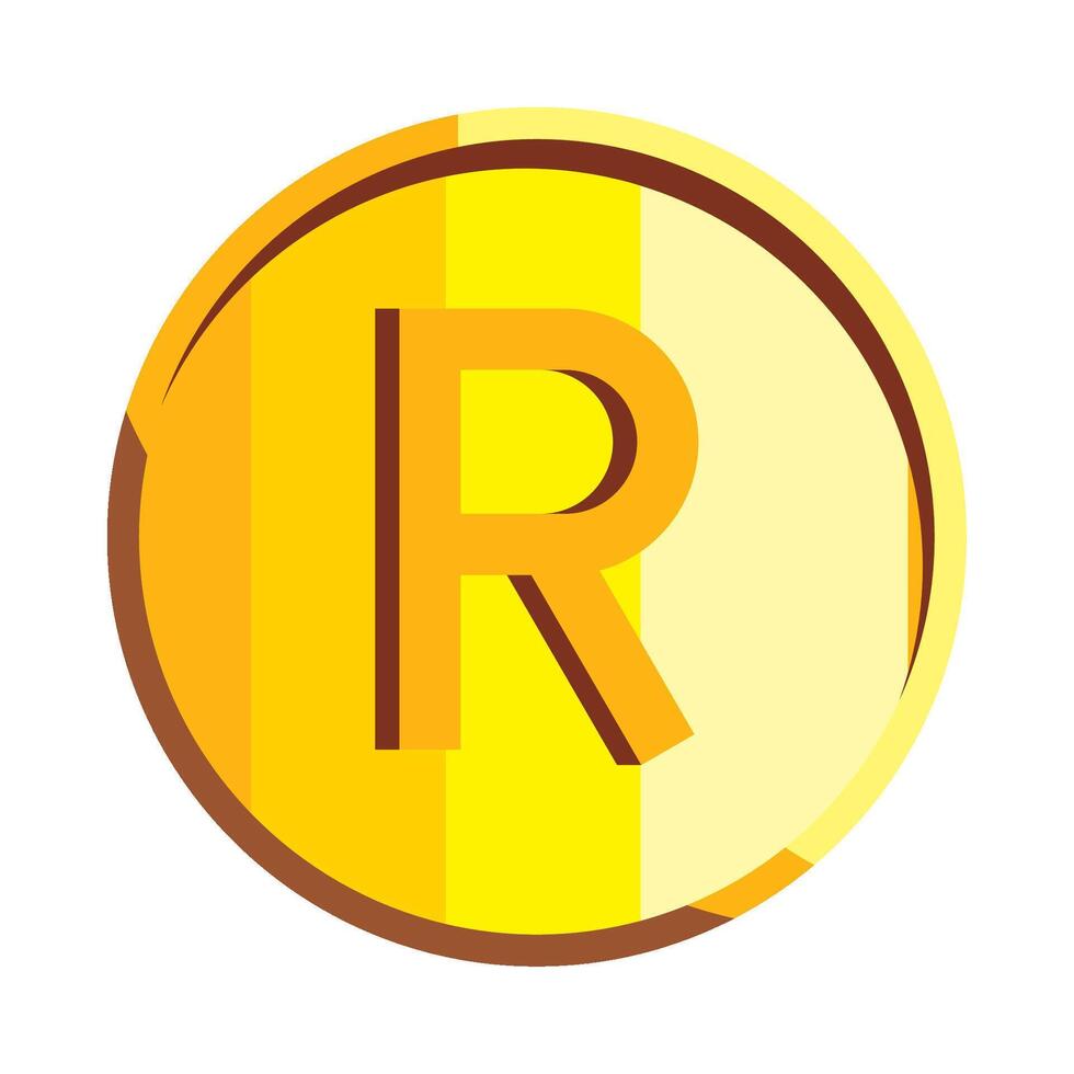 A yellow coin with the letter r on it vector
